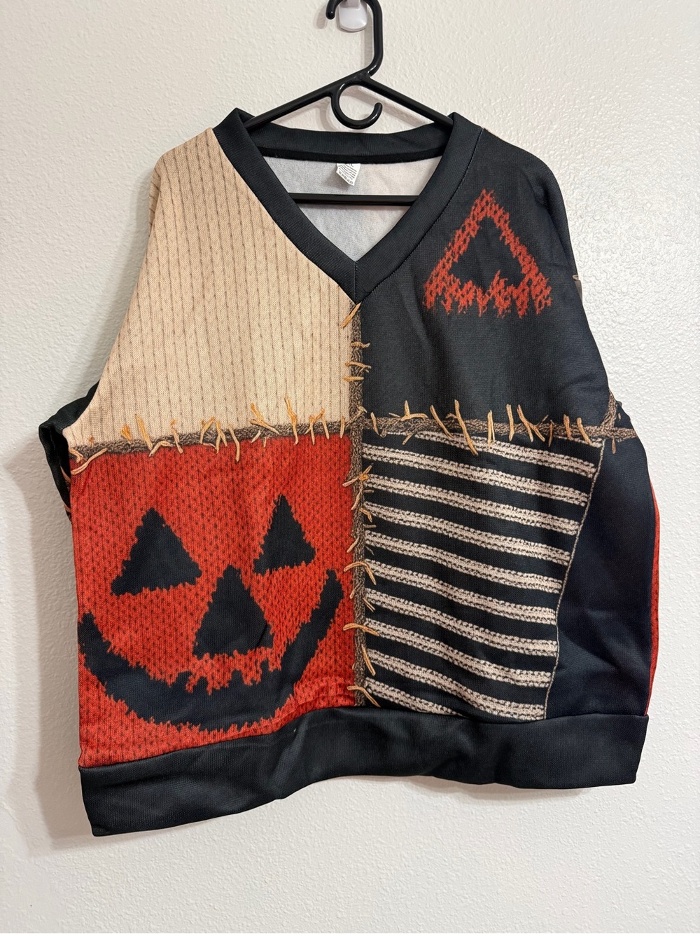 Halloween Patchwork Pumpkin Sweatshirt 5XL Printed V-Neck Spooky Sally